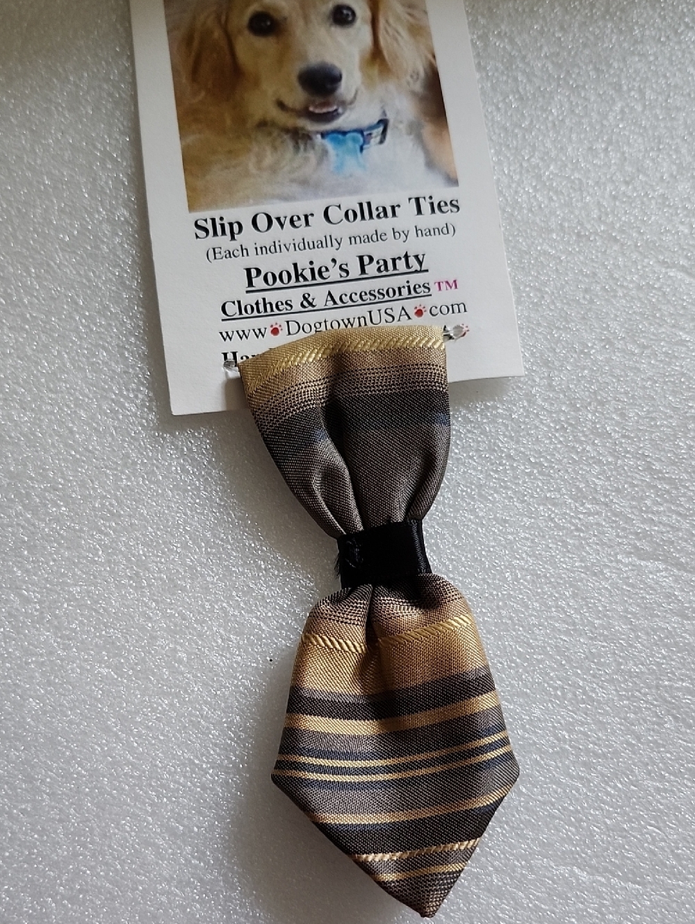 Hand Crafted Brown and Gold Striped Slip-On Dog Tie